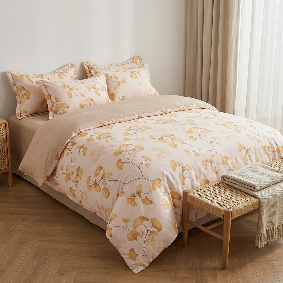 Bedding Set Cotton Ginkgo Pattern 4-Piece