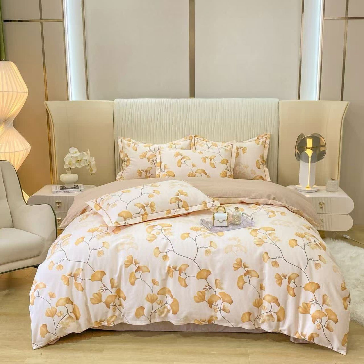 Bedding Set Cotton Ginkgo Pattern 4-Piece