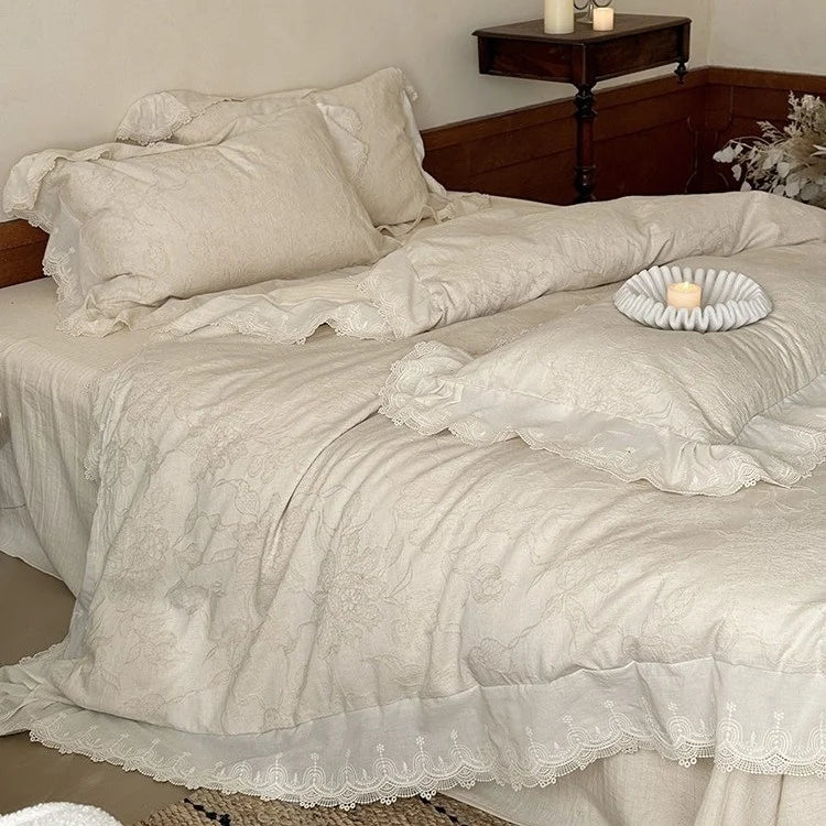 Bedding Set Cotton Jacquard Floral Relief 4 Piece Set