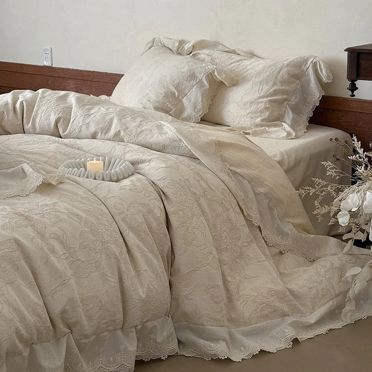 Bedding Set Cotton Jacquard Floral Relief 4 Piece Set