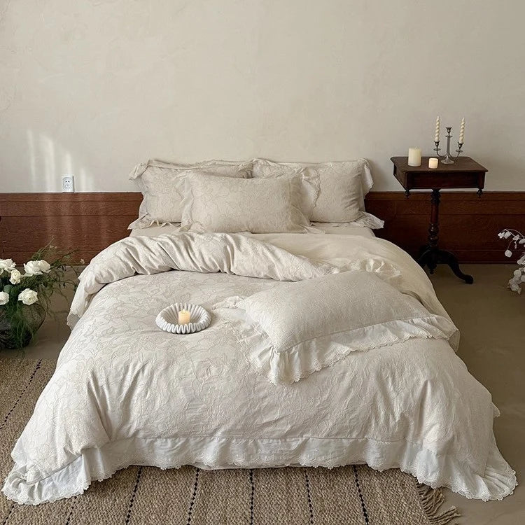 Bedding Set Cotton Jacquard Floral Relief 4 Piece Set
