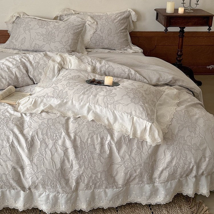 Bedding Set Cotton Jacquard Floral Relief 4 Piece Set