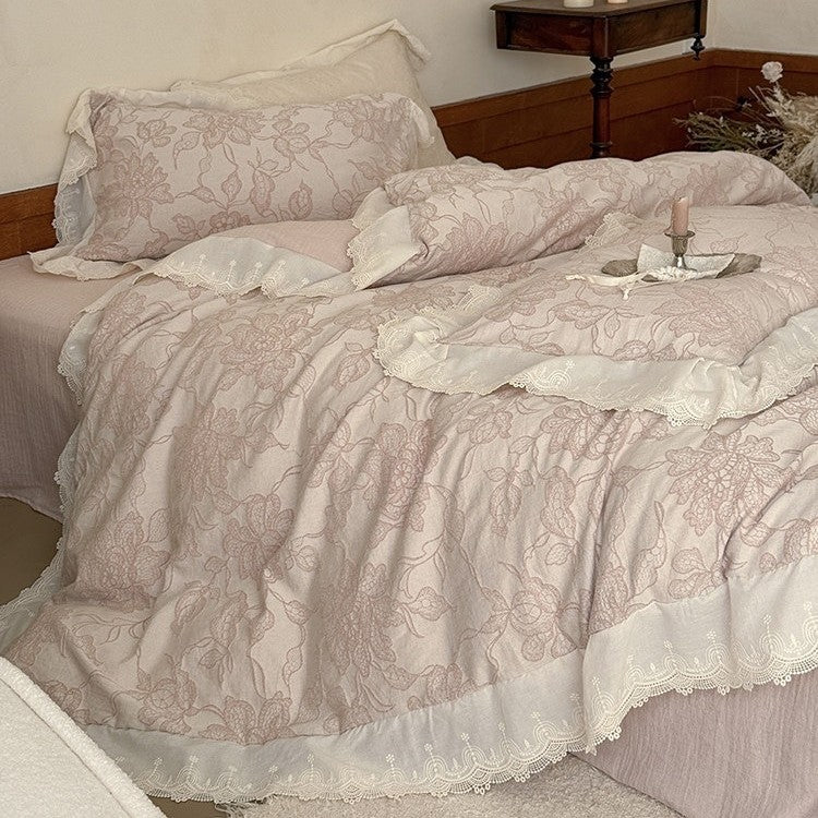 Bedding Set Cotton Jacquard Floral Relief 4 Piece Set