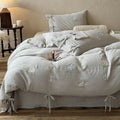 Bedding Set Cotton-Linen Blend Floral Embroidery & Ribbon Trim