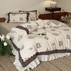 Bedding Set Cotton Linen Blend Floral Medallion Ruffled Skirt