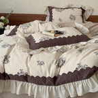 Bedding Set Cotton Linen Blend Floral Medallion Ruffled Skirt