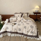 Bedding Set Cotton Linen Blend Floral Medallion Ruffled Skirt