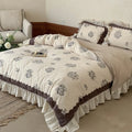 Bedding Set Cotton Linen Blend Floral Medallion Ruffled Skirt