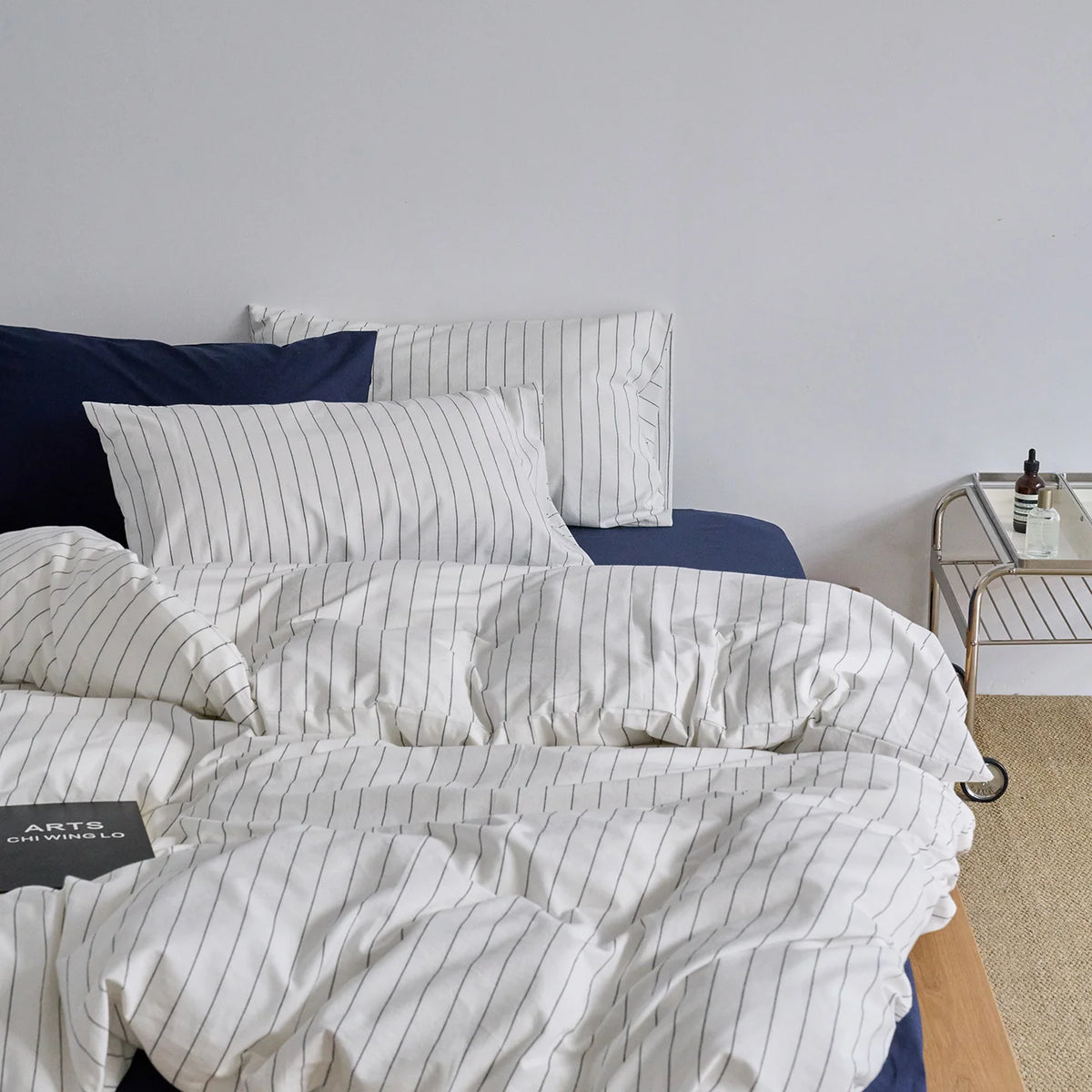 Bedding Set Cotton-Linen Blend Striped Concealed Zipper