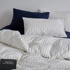 Bedding Set Cotton-Linen Blend Striped Concealed Zipper