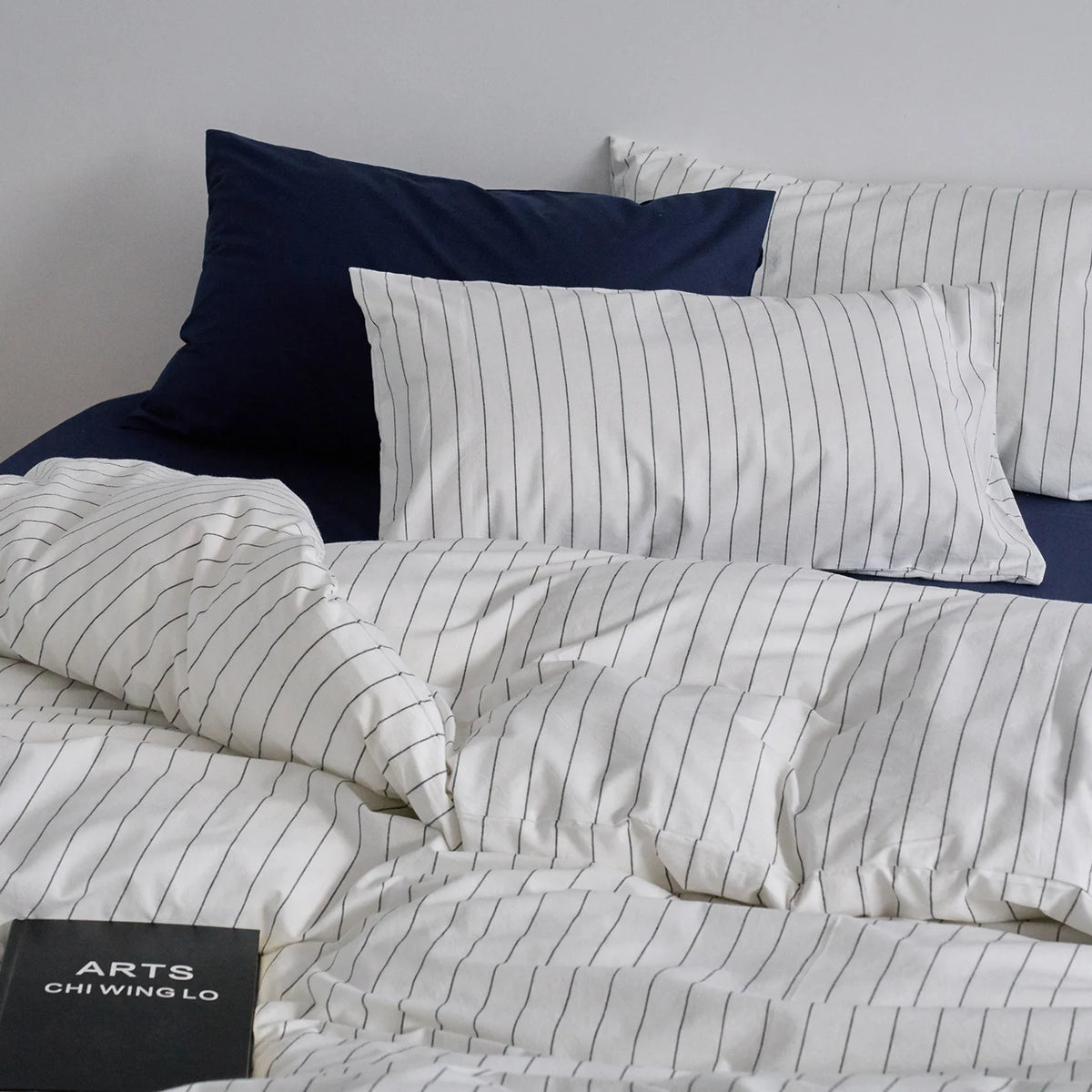 Bedding Set Cotton-Linen Blend Striped Concealed Zipper