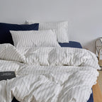 Bedding Set Cotton-Linen Blend Striped Concealed Zipper