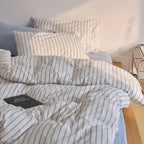 Bedding Set Cotton-Linen Blend Striped Concealed Zipper