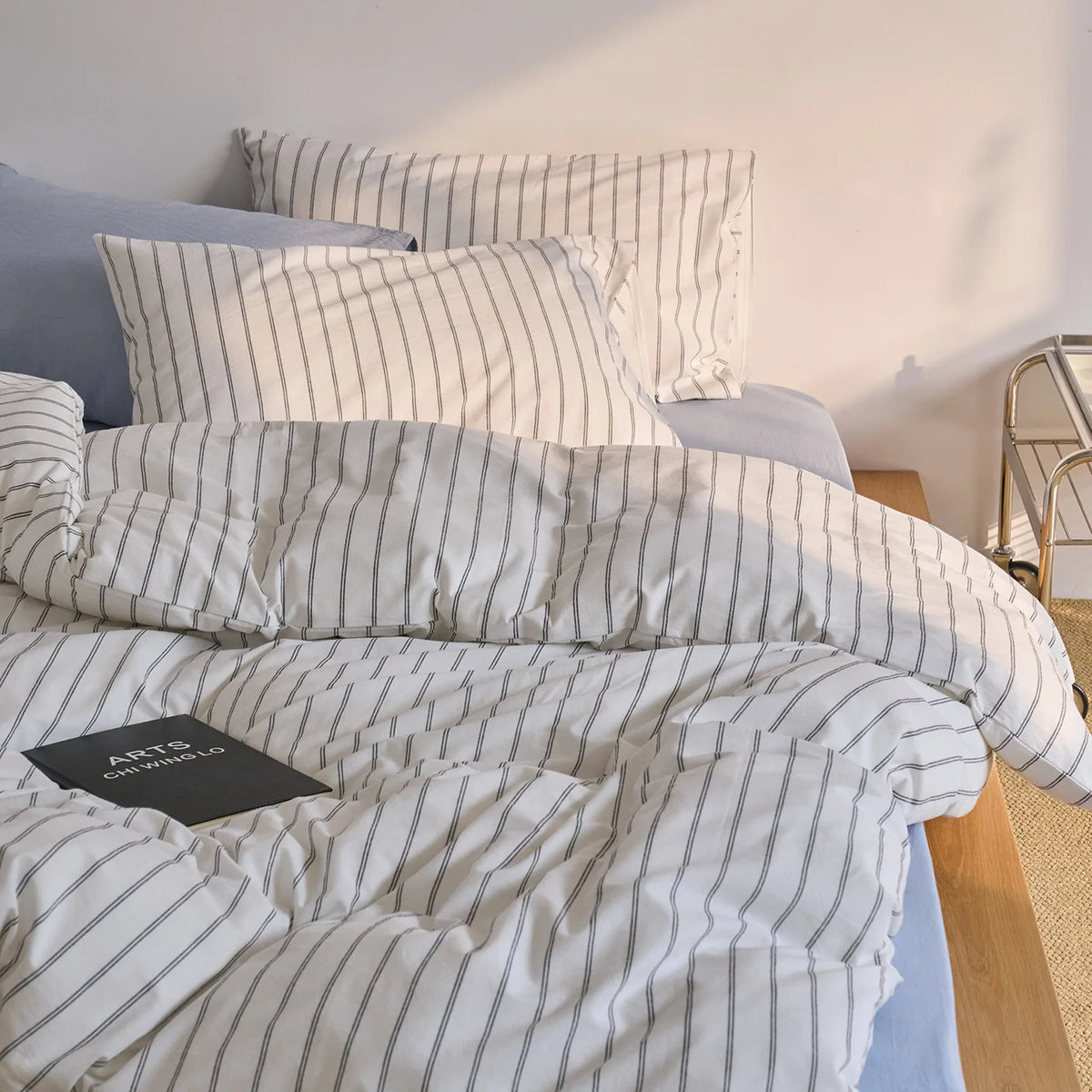 Bedding Set Cotton-Linen Blend Striped Concealed Zipper