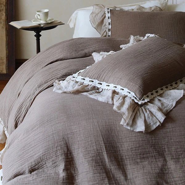 Bedding Set Cotton-Linen Breathable Ruffle & Lace Trim