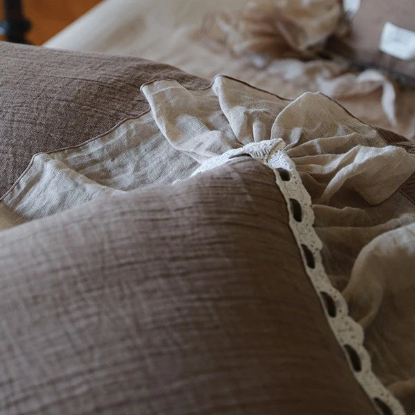 Bedding Set Cotton-Linen Breathable Ruffle & Lace Trim