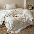 Bedding Set Cotton-Linen Broderie Anglaise Ruffled Set of 4