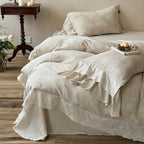 Bedding Set Cotton-Linen Broderie Anglaise Ruffled Set of 4
