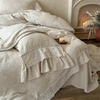 Bedding Set Cotton-Linen Broderie Anglaise Ruffled Set of 4