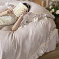 Bedding Set Cotton-Linen Broderie Anglaise Ruffled Set of 4