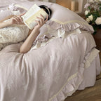 Bedding Set Cotton-Linen Broderie Anglaise Ruffled Set of 4