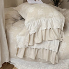 Bedding Set Cotton-Linen Broderie Anglaise Ruffled Set of 4