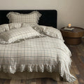 Bedding Set Cotton-Linen Check With Lace Ruffles