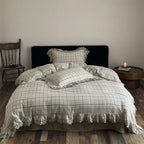 Bedding Set Cotton-Linen Check With Lace Ruffles