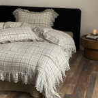 Bedding Set Cotton-Linen Check With Lace Ruffles