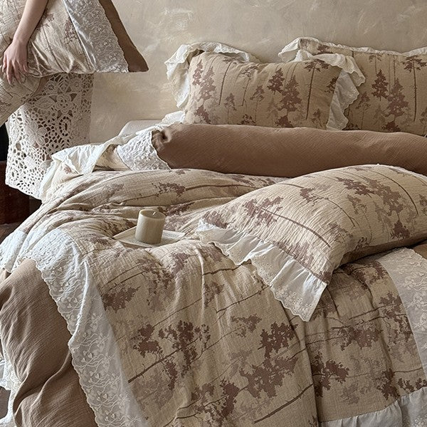 Bedding Set Cotton-Linen Quilted Floral Toile