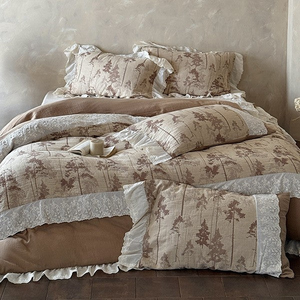 Bedding Set Cotton-Linen Quilted Floral Toile