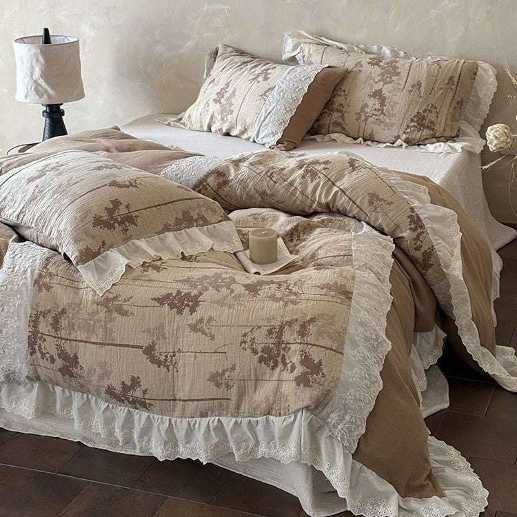 Bedding Set Cotton-Linen Quilted Floral Toile