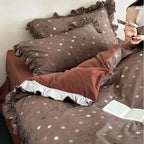 Bedding Set Cotton-Linen Reversible Polka Dot & Ruffled Edges