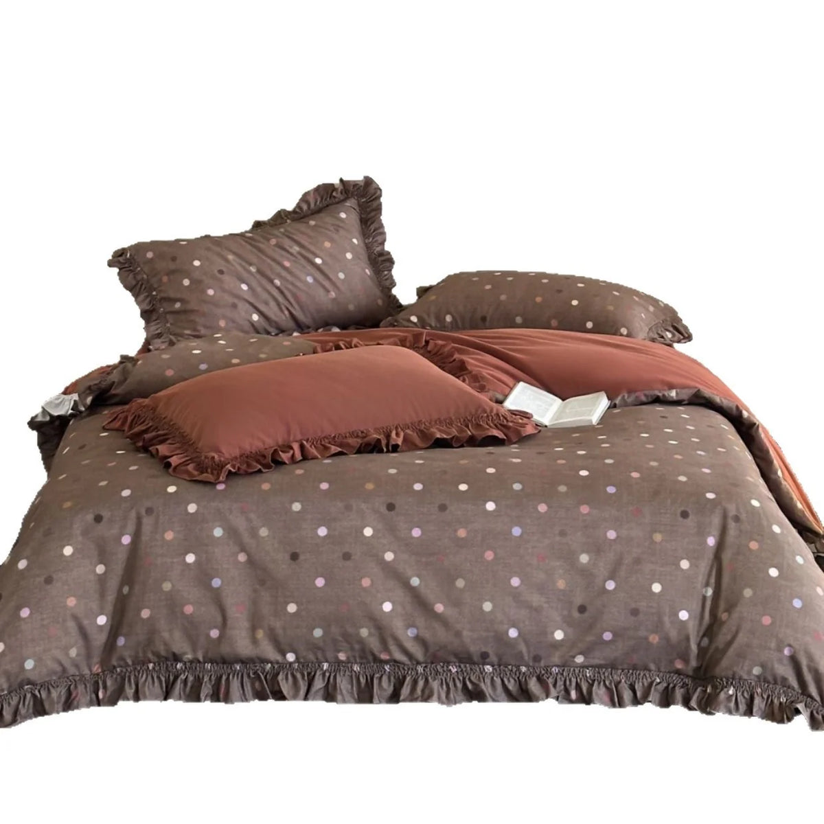 Bedding Set Cotton-Linen Reversible Polka Dot & Ruffled Edges