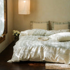 Bedding Set Cotton-Linen Subtle Floral Stripe 4-Piece