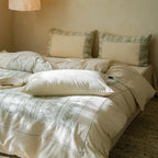 Bedding Set Cotton-Linen Subtle Floral Stripe 4-Piece