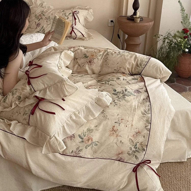 Bedding Set Cotton-Linen Vintage Floral Set of 4