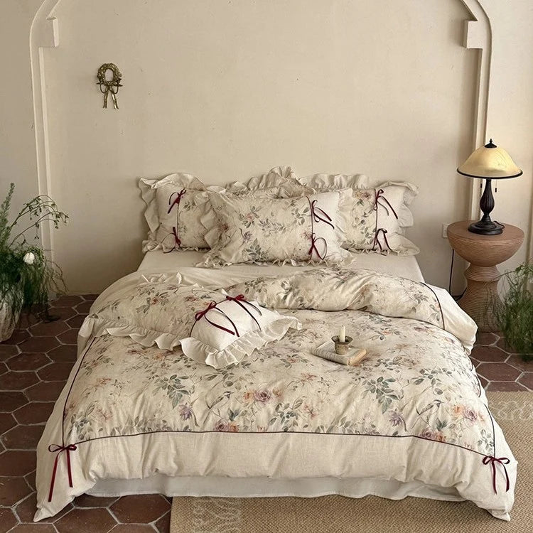 Bedding Set Cotton-Linen Vintage Floral Set of 4