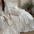 Bedding Set Cotton Muslin Broderie Anglaise With Bed Skirt