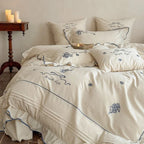 Bedding Set Cotton Muslin Embroidered & Ruffled 4-Piece