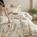 Bedding Set Cotton Muslin Embroidered & Ruffled 4-Piece