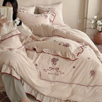Bedding Set Cotton Muslin Embroidered & Ruffled 4-Piece