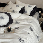 Bedding Set Cotton Muslin Rose Embroidery Breathable & Hypoallergenic