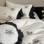 Bedding Set Cotton Muslin Rose Embroidery Breathable & Hypoallergenic