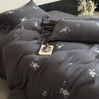 Bedding Set Cotton Muslin Rose Embroidery Breathable & Hypoallergenic