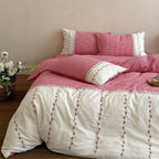 Bedding Set Cotton Muslin Vichy Check & Embroidered Border