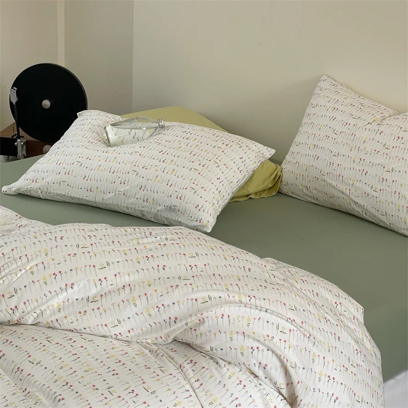Bedding Set Cotton Percale Breathable Subtle Floral Print