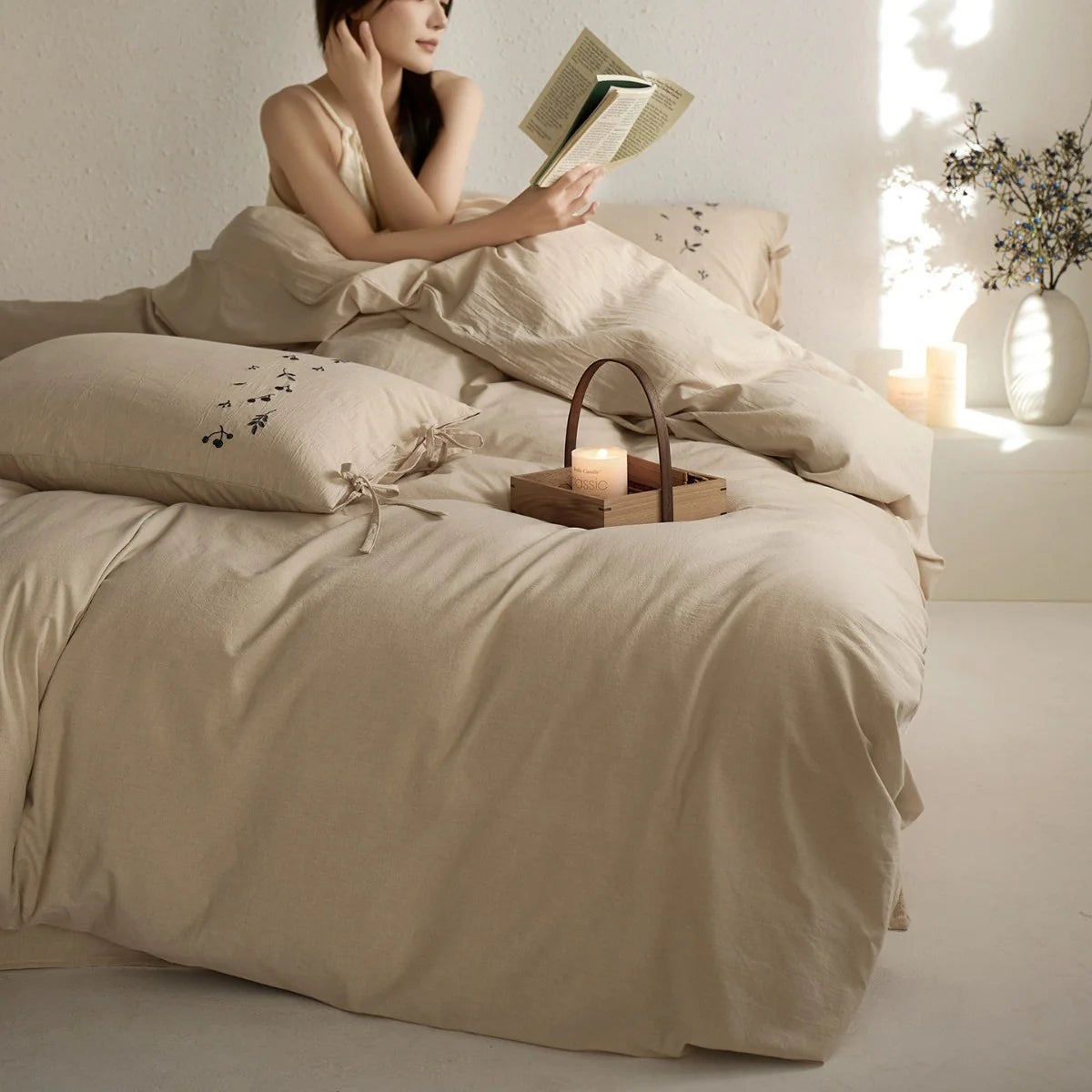 Bedding Set Cotton Percale Embroidered 4-Piece