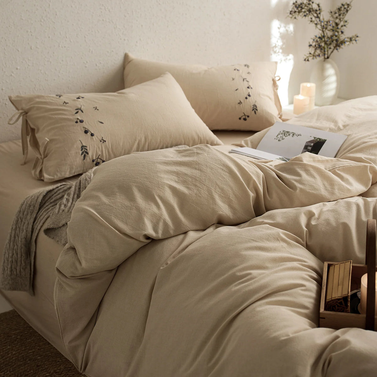 Bedding Set Cotton Percale Embroidered 4-Piece