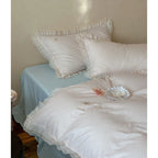 Bedding Set Cotton Percale Fine Stripe Ruffled Edges